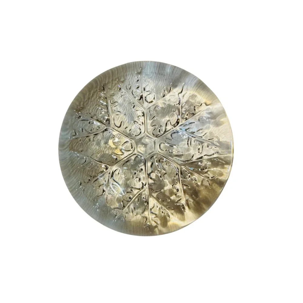 Vtg Clear Leaded Crystal Snowflake Paperweight Cristal France Dome 3.5